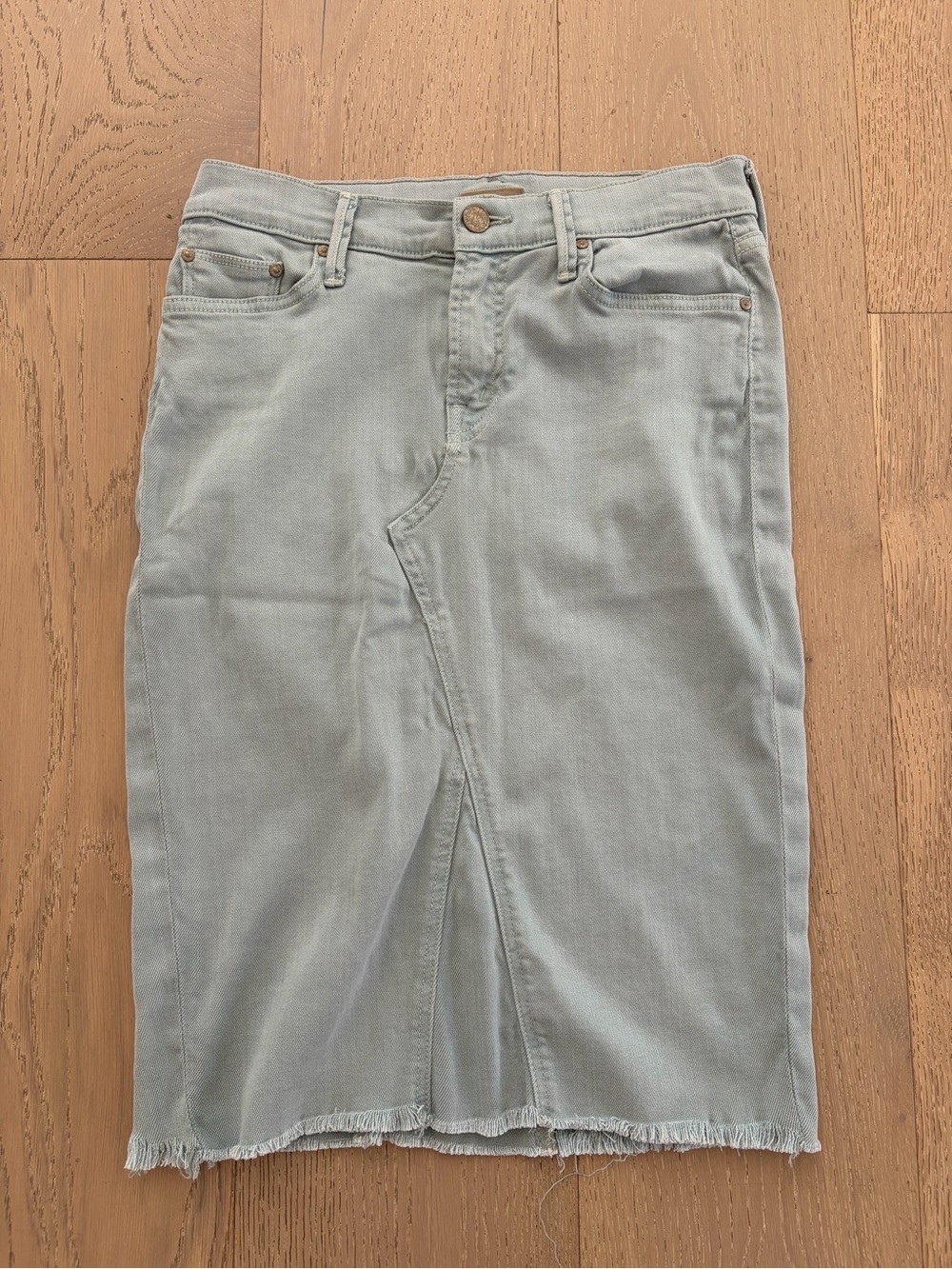 MOTHER Denim RARE 5 Pocket Knee Skirt Light Sage Blue sz 26